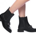 bota preta com corrente ziper na lateral meisis shoes (1)