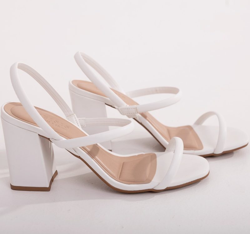 sandália branca salto bloco simples Meisis Shoes
