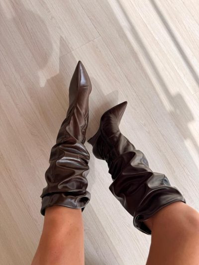 Bota Slouch Marrom Salto Anabela Slim