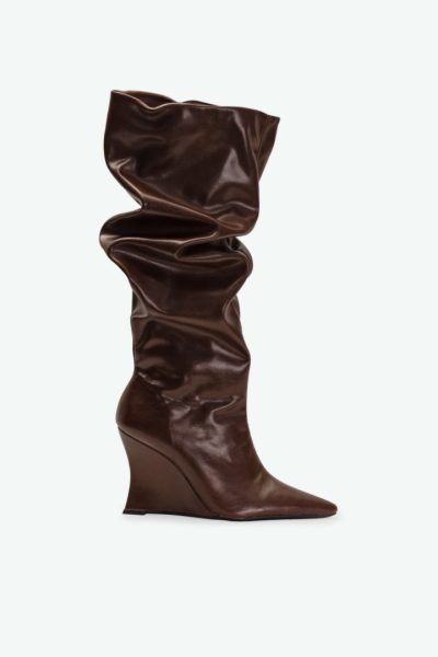 Bota Slouch Marrom Salto Anabela