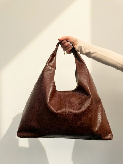Bolsa Saco Croco Marrom