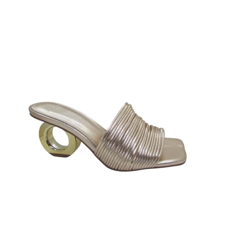 tamanco com salto geométrico argola dourado Meisis Shoes